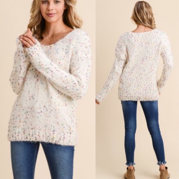 Fuzzy rainbow dot knit sweater - Picture 2 of 5